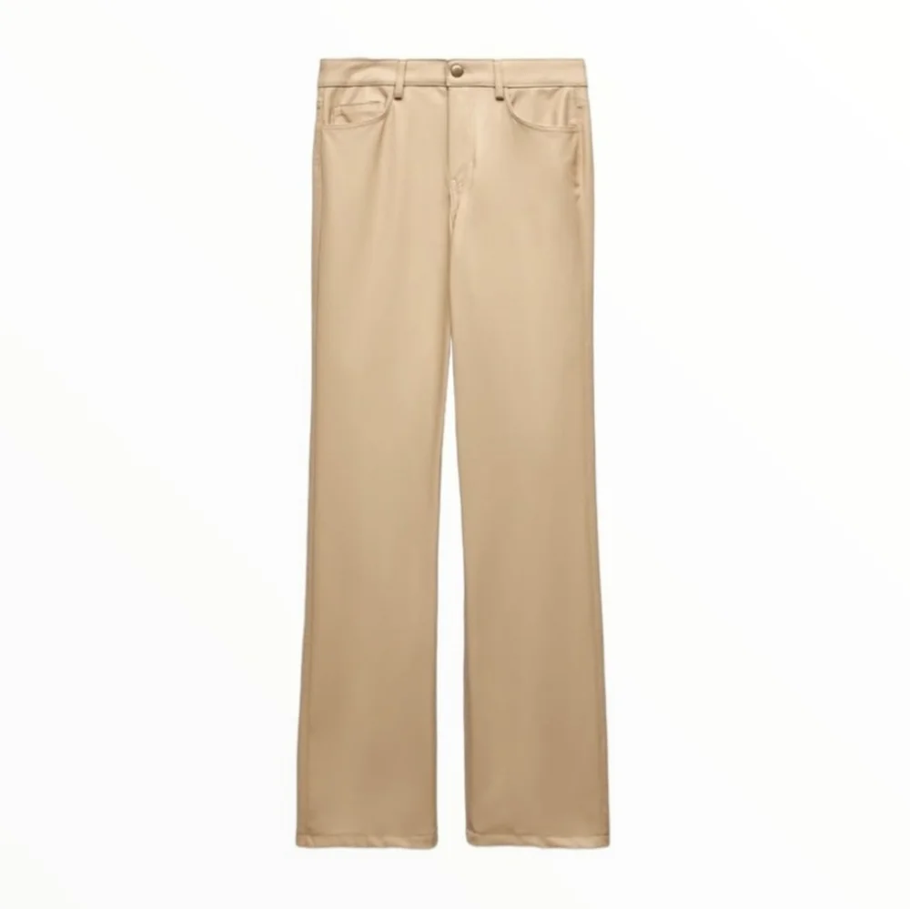 ZARA * STRAIGHT LEG FAUX LEATHER PANTS Tan Size 4